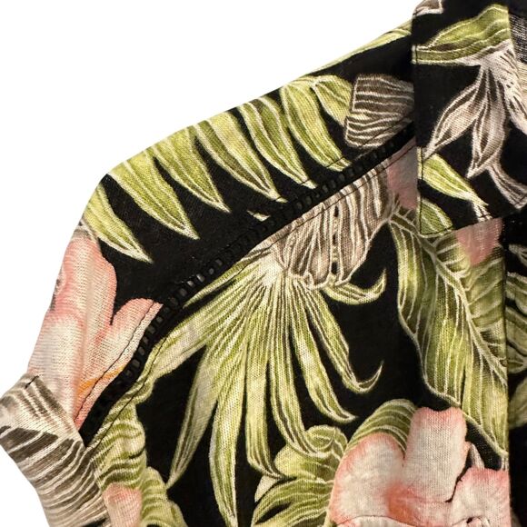 Tommy Bahama Women's Green and Pink Hawaiian 100% Linen Button Up Shirt Size M - Picture 6 of 8